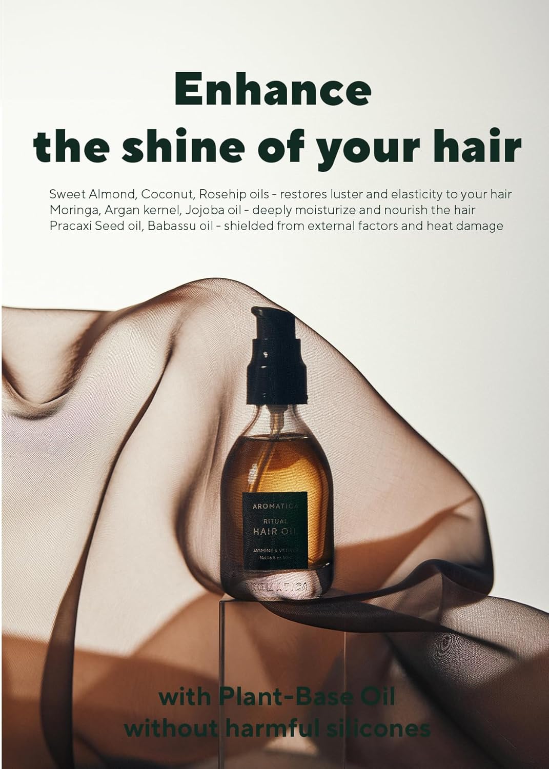 AROMATICA Ritual Jasmine & Vetiver Hair Oil - Adds Shine and Smooths Split Ends - Blow Out Hair Serum for Damaged & Frizzy Hair - Nourishing for Dry Curly Hair - Silicone-Free (1.6 fl oz) - Image 4