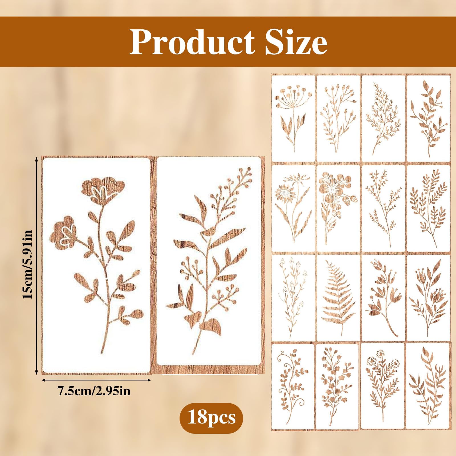 18 Piece Wildflower Painting Stencils - Large Reusable PET Templates For Wood, Walls, Canvas