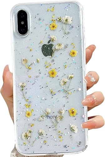 Miniatura 23 de Funda transparente para iPhone 16 Pro Max con diseño de flores reales presionadas, patrón floral rosa brillante y lindo, funda protectora de TPU