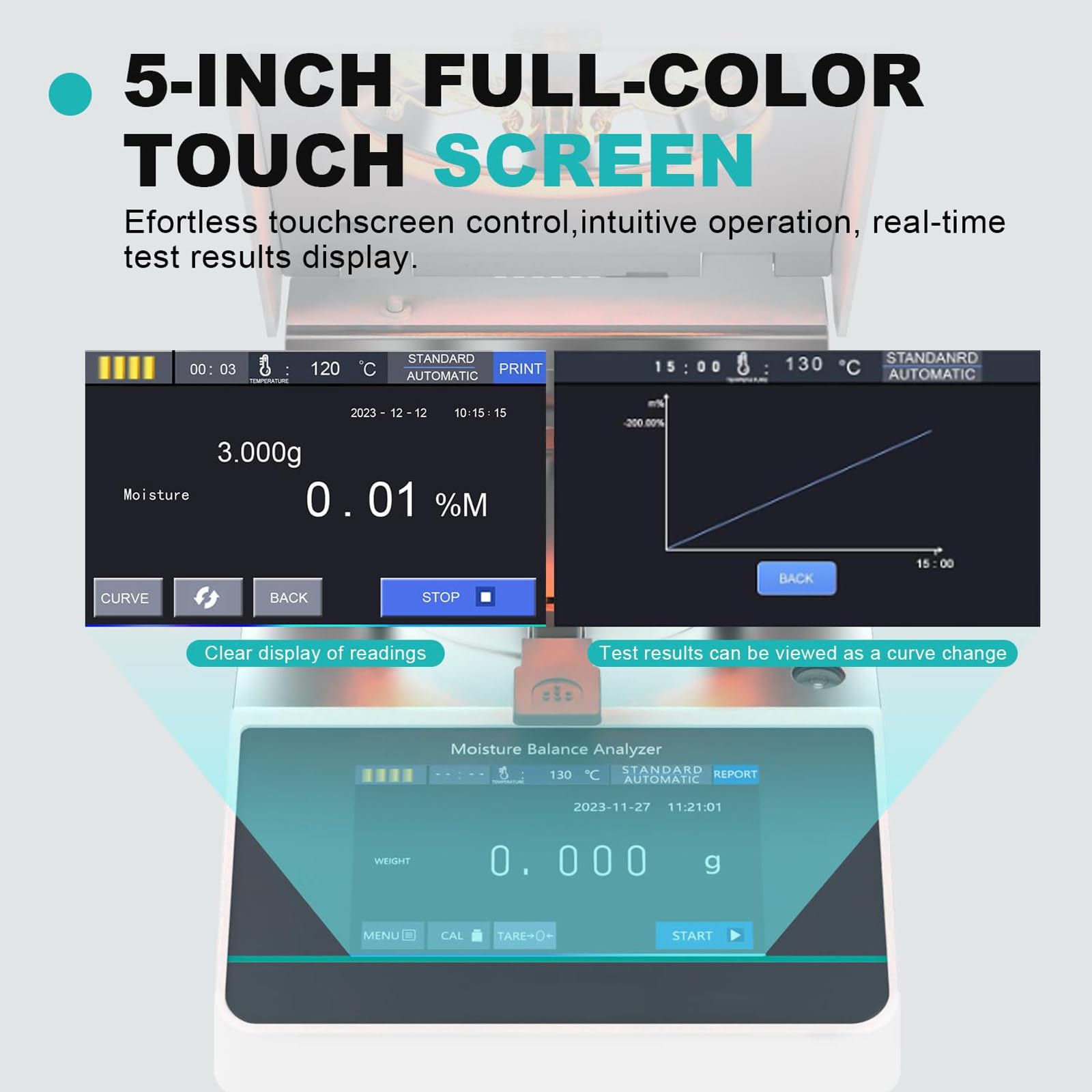 Analizzatore di Umidità Digitale MBA1102 110g 0.01g Alogeno Touch Screen RS232
