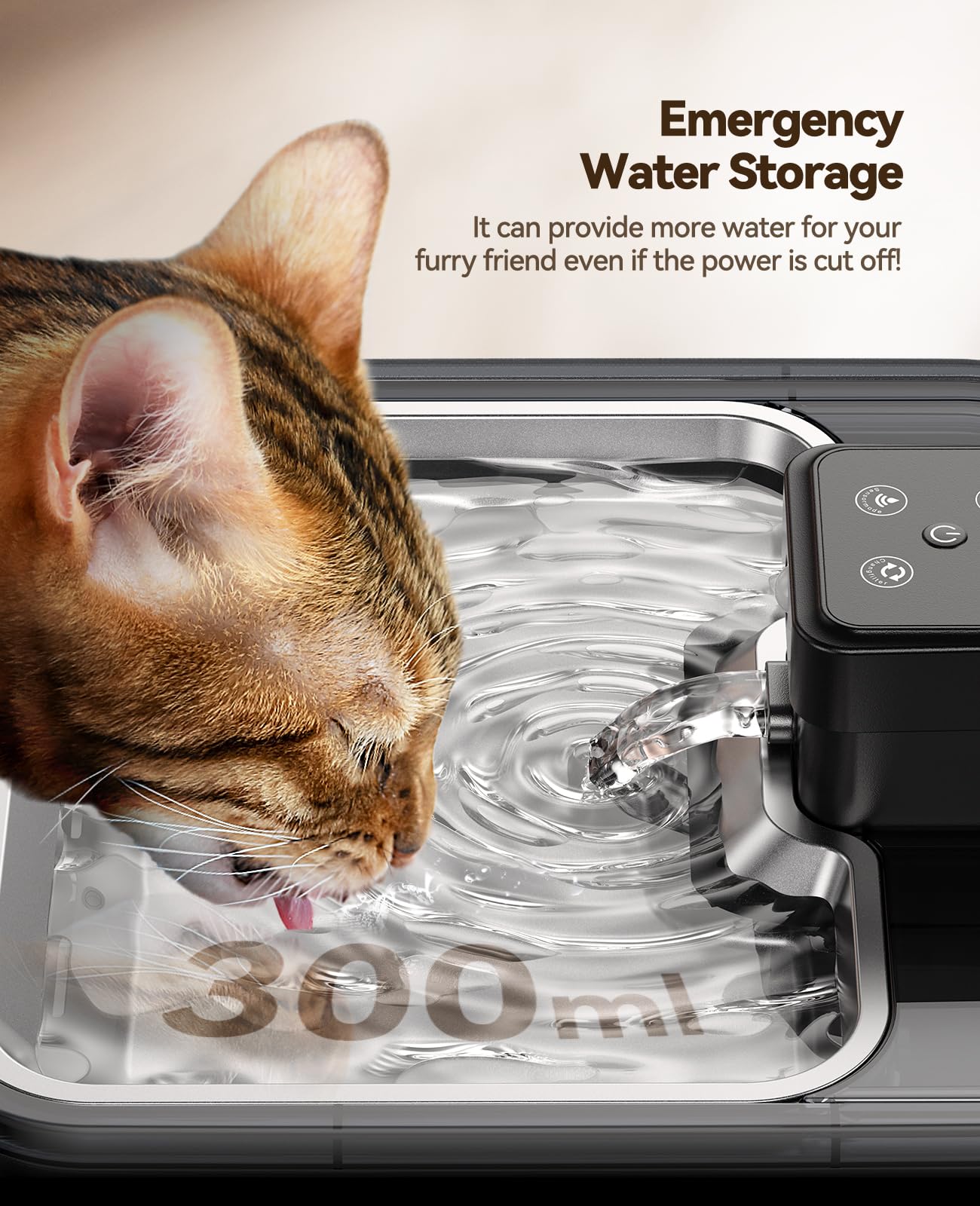 FEELNEEDY Fuente para Gatos sin Cable, 3.2L Bebedero Gatos en Acero Inoxidable con Sensor de Movimiento, Visualización del Filtro, Apta para Lavavajillas, 4000mAh Batería Recargable