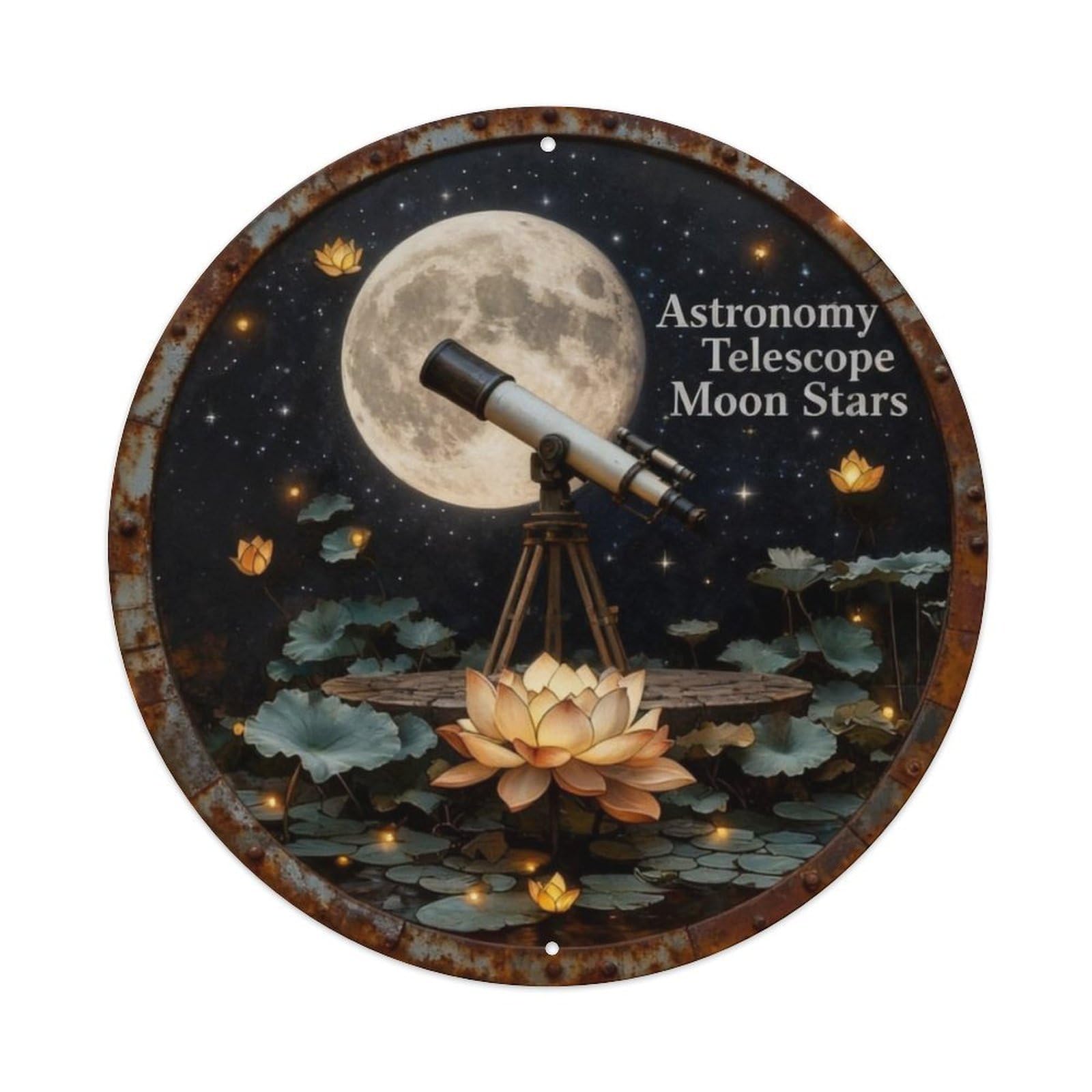 Astronomy Telescope Moon Stars Metal Tin Sign Plaque