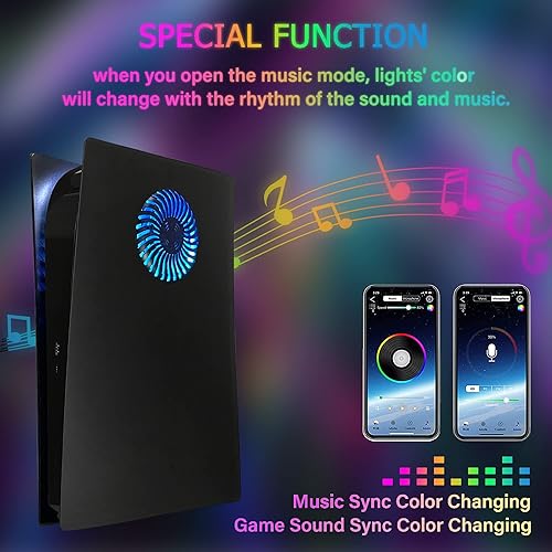 Miniatura 4 de DOBEWINGDELOU - Placa frontal con tira de luz RGB para PS5 Edición digital DOBEWINGDELOU más de 400 efectos de luz LED, cubierta de consola para