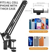 Vista 7 de Soporte de teléfono para escritorio, soporte de teléfono para cama con clip de abrazadera ajustable, soporte flexible para teléfono, soporte