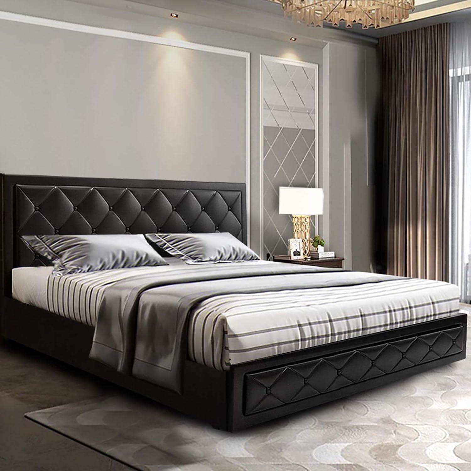 Queen Bed Frame, Artiss Leather Bed Base with Gas Lift Storage TIYO