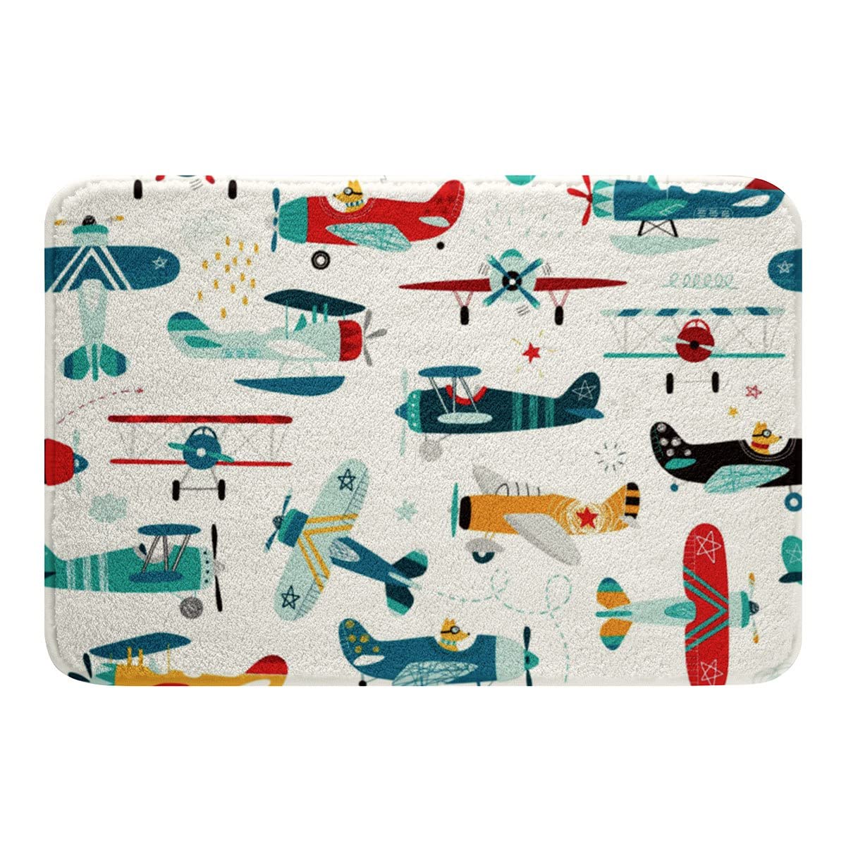 Boys Airplane Bath Rug Aircraft Flying Bathroom Rug Carpet Cartoon Toys for Tub Shower Kids Aero Vehicles Cute Indoor Entrance Door Mats Yellow Area Rug Carpet Bath Room Bedroom Decor,20x32 Inch