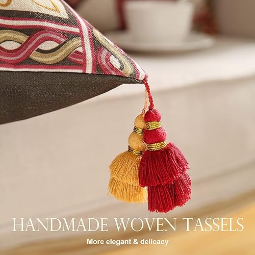 Miniatura 3 de patdrea Funda de almohada de diseño de 18 x 18 pulgadas, funda de almohada de lino con diseño de pájaros y flores vintage con dijes colgantes rojos