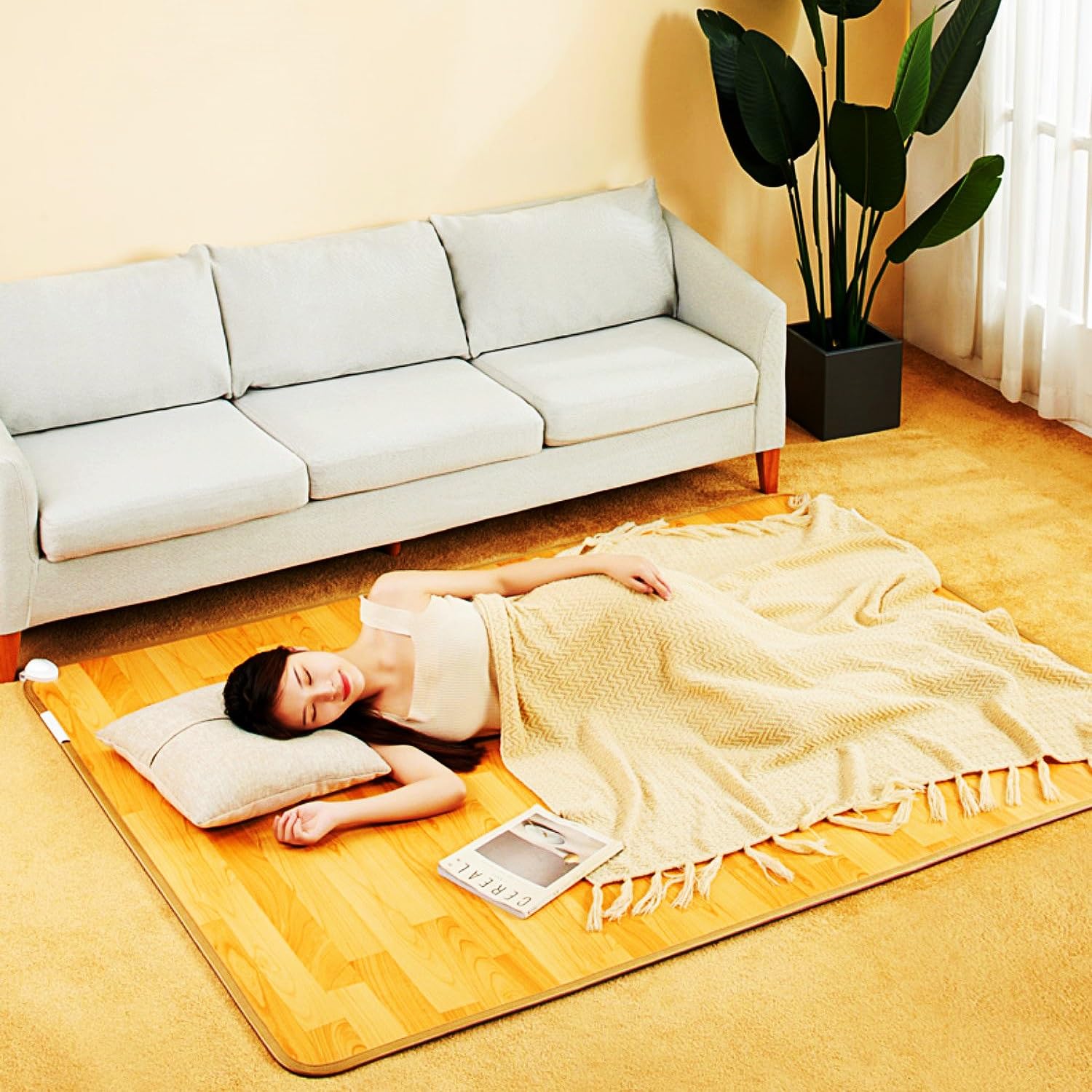Heated Area Rug Space Heater Graphene Electric Heating Carpet Wood Stripe Carbon Crystal Heating Pad Heated Floor Mat