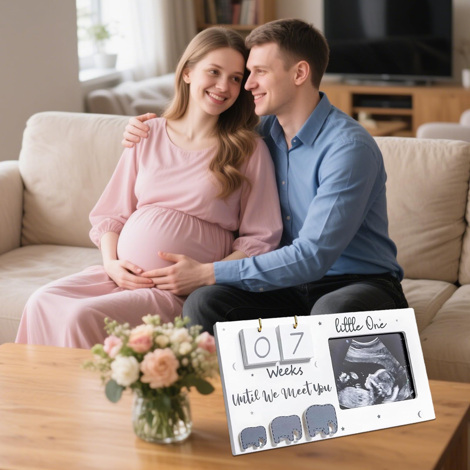 Wooden Baby Scan Photo Frame with Countdown Calendar Ideal Pregnancy Announcement Mum to Be Gifts Gender Reveal First Year Photos Frames - Image 2