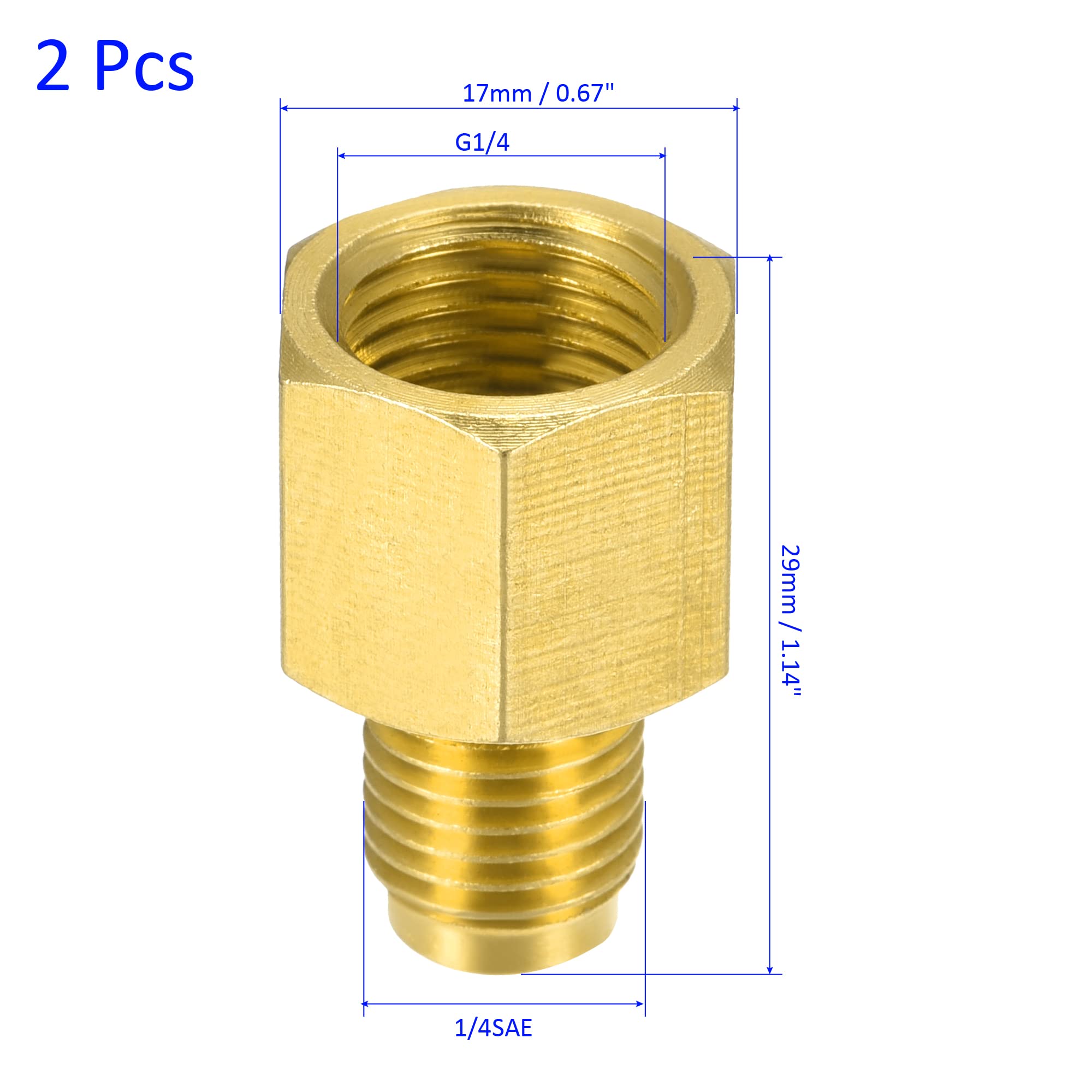 M METERXITY 2pz Ottone Tubo Raccordo Riduttore Adattatore Dritto Giunto 1/4SAE Maschio G1/4 Femmina Giallo