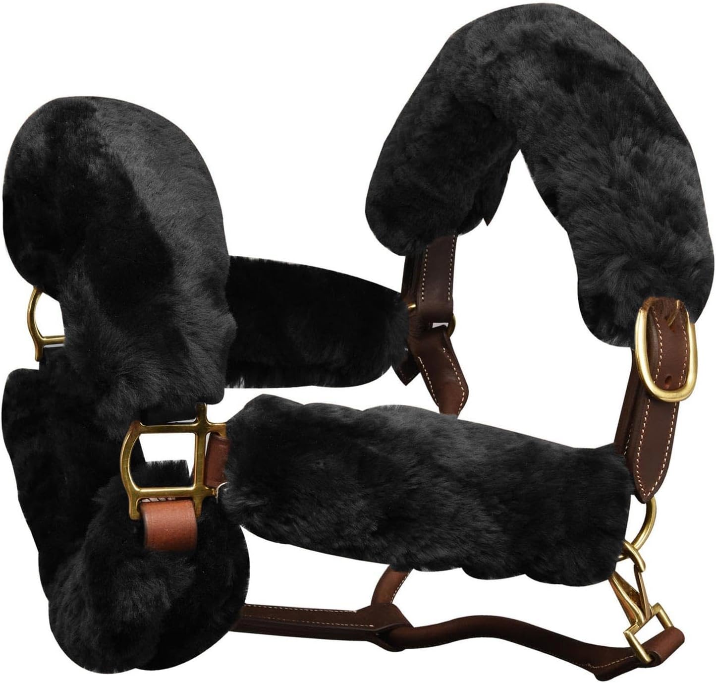 Ovation Europa Sheepskin Halter Set - Plush Sheepskin Halter Covers for Horse Comfort and Protection, Halter Not Included, Black, 9PC-Set