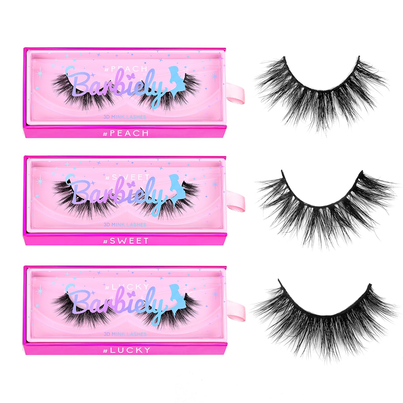 Barbielylashes 16mm Natural Lashes, 3D Real Mink Eyelashes, 3 Pairs Short Wispy False Eyelashes, Handmade Natural Look Lashes, Fluffy Soft Reusable