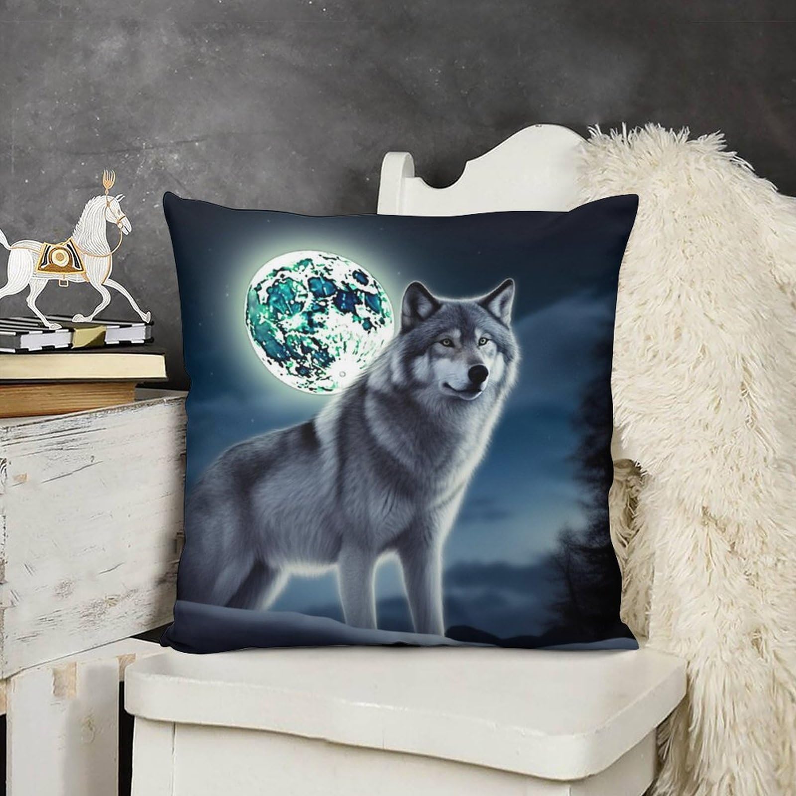 FodPand Decorative Wolf Under Moon Throw Pillow Covers 20x20 Soft Plush Cozy Cushion Cases with Invisible Zipper Body Pillowcase Square Accent Pillow Shams for Couch Sofa Bedroom Living Room