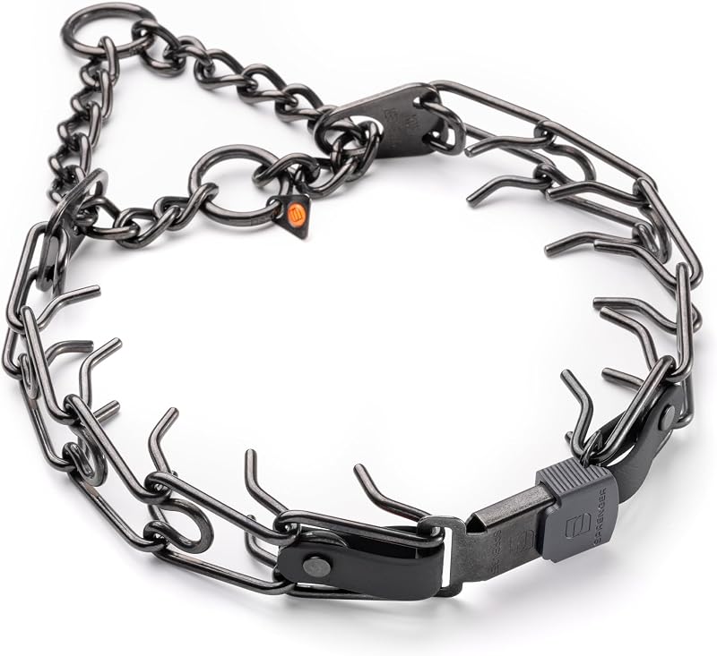 Coleira de Pinos para Cães Herm Sprenger em Aço Inoxidável Preto com Fivela ClicLock, Argola O-Ring e Inserto Biothane 63,5 cm x 4,0 mm