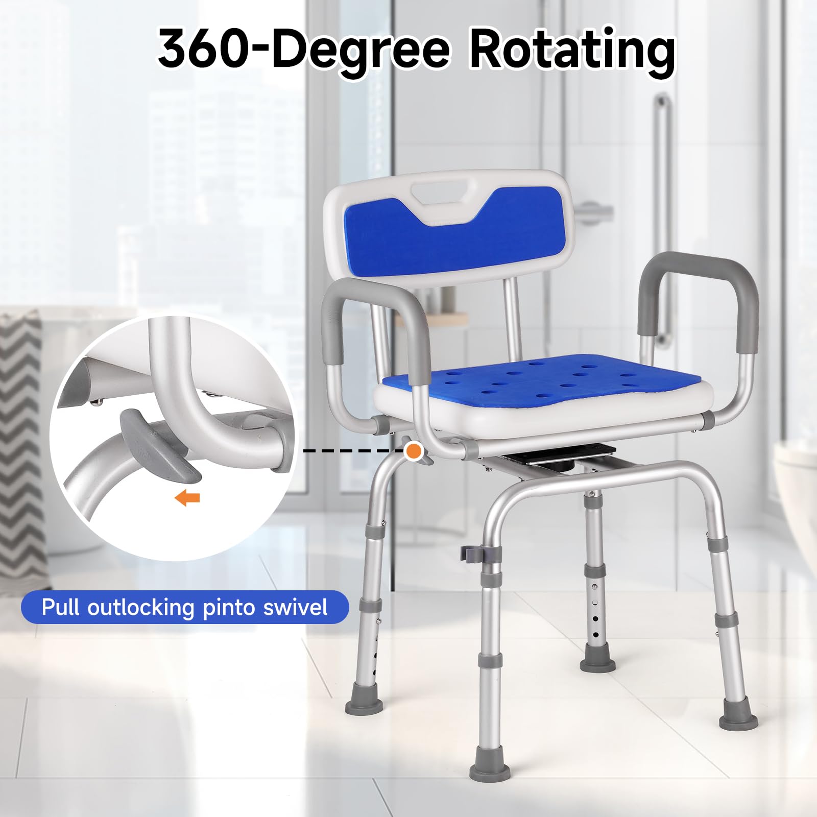 Silla de ducha con asiento giratorio de 360 grados