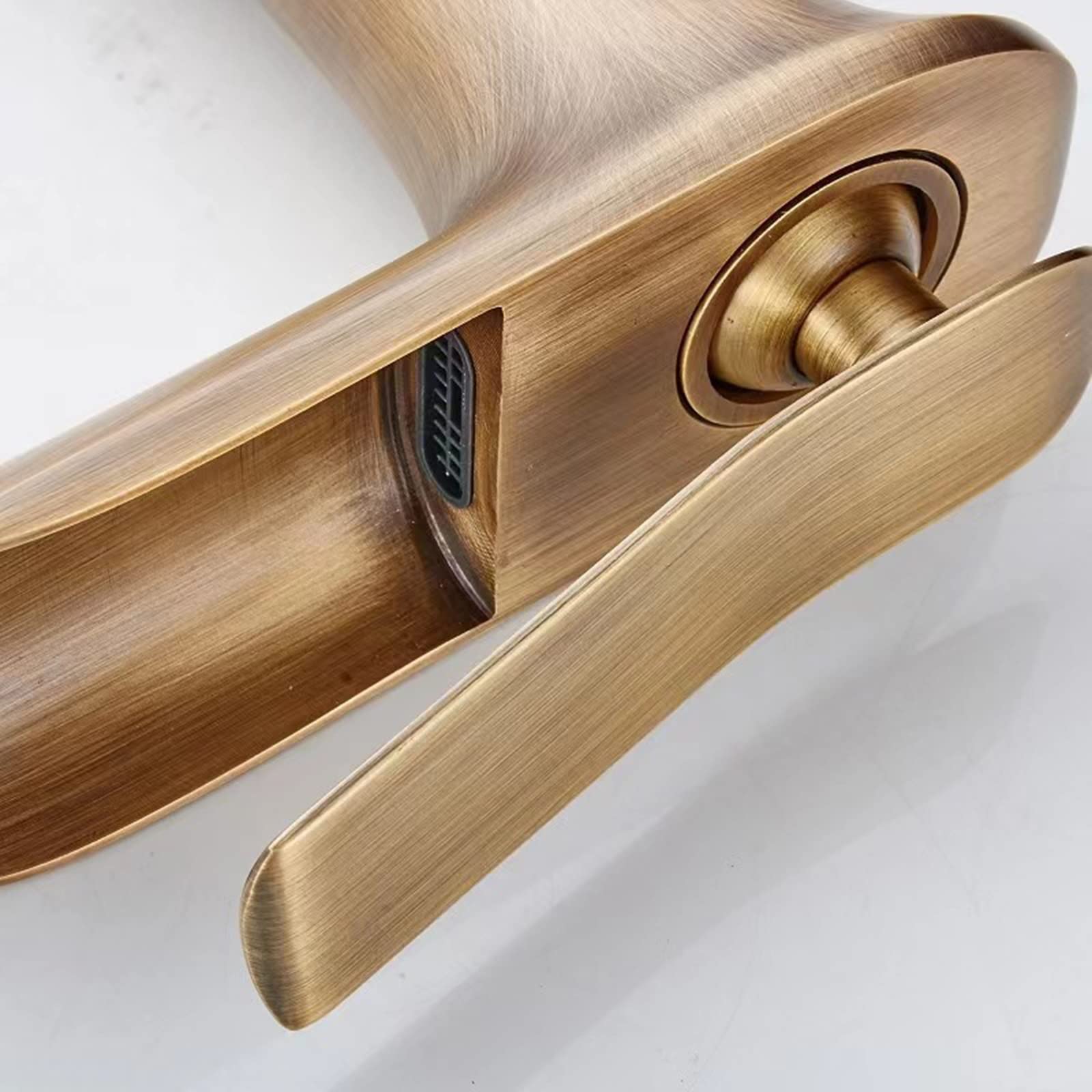 BiaoTeng Rubinetto Bagno Lavabo Cascata Miscelatore, Rubinetto Monocomando Lavabo, Miscelatore Lavabo E Bidet Bagno Cascata Alto, Ottone, Spazzolato, Antico B