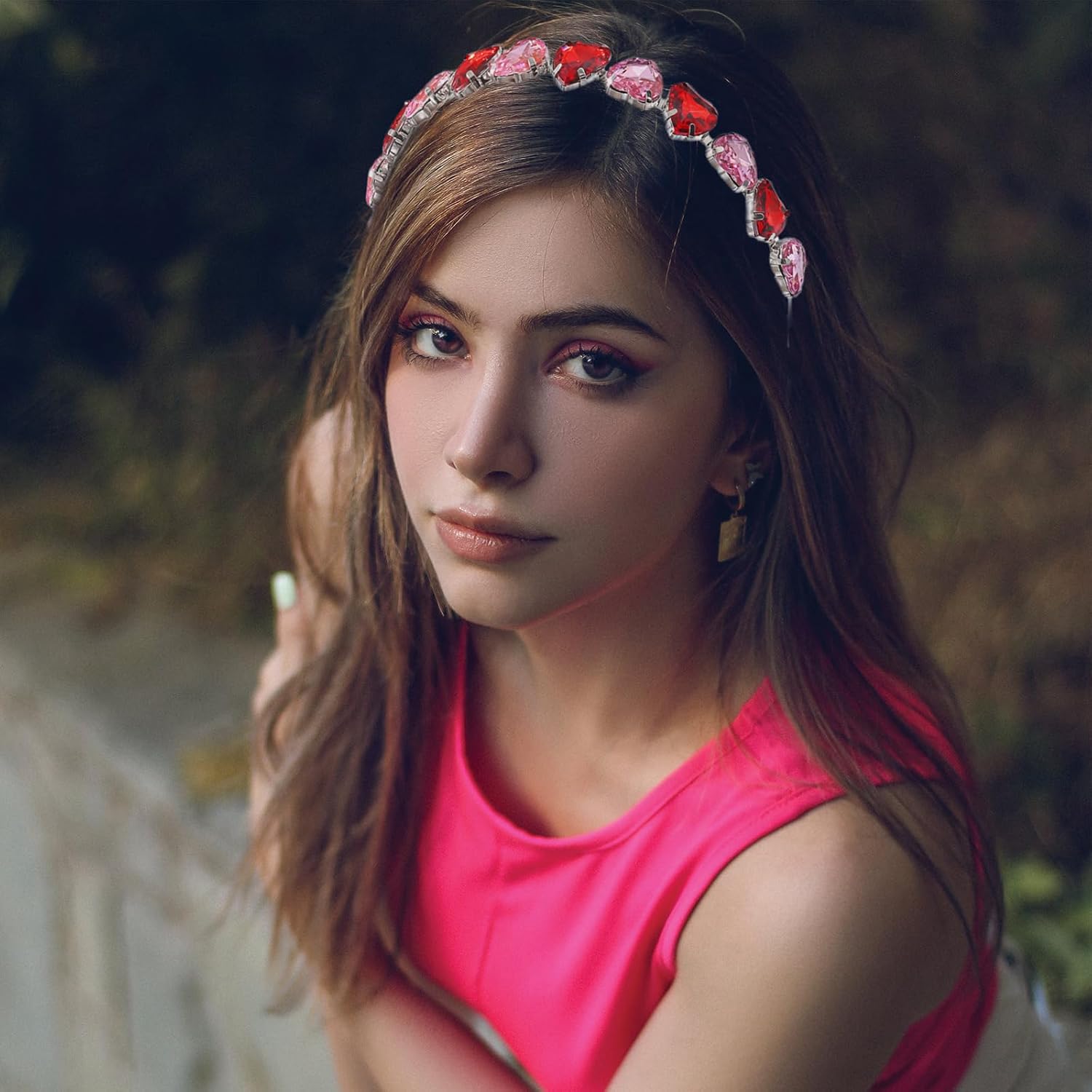 YAEISM Rhinestone Valentine's Day Headbands Red Pink Heart