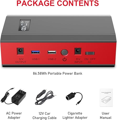 Miniatura 9 de ZeroKor Banco de energía portátil con salida de CA, batería externa de 65 W 110 V, 23400 mAh, cargador portátil para laptop, fuente de alimentación,