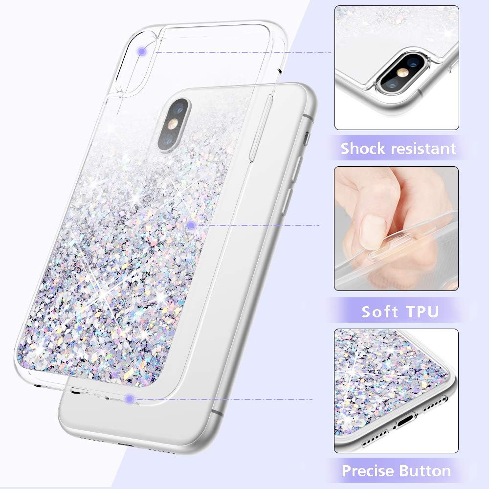 Maxdara Case for iPhone X/iPhone Xs Glitter Case Liquid Flowing Luxury Bling Sparkle Glitter Shockproof Girls Women Case X/XS 5.8 inches (Silver)