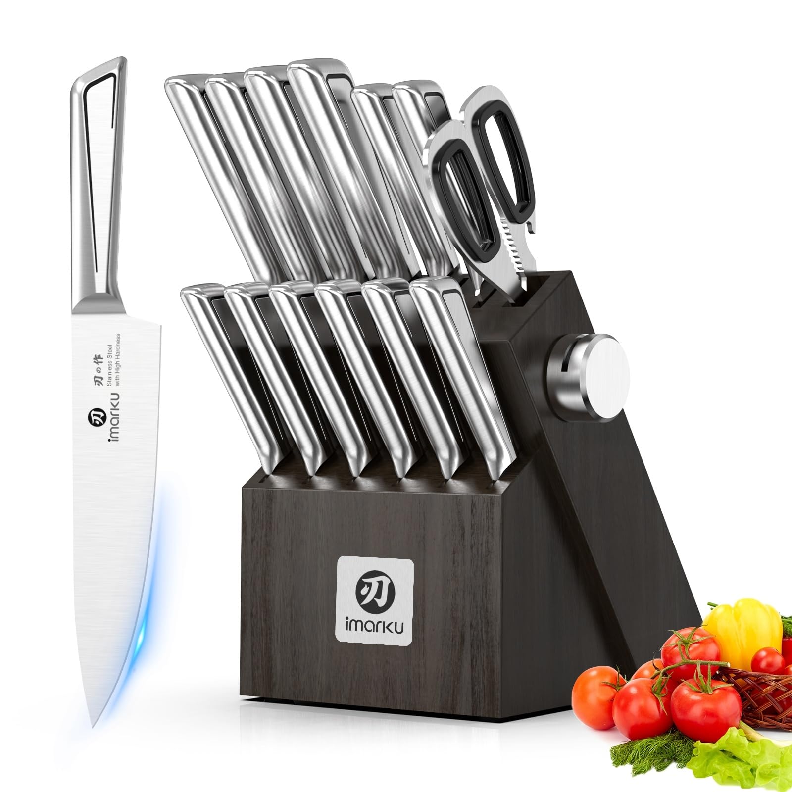 imarku Kitchen Knife Set with Block and Built-in Sharpener