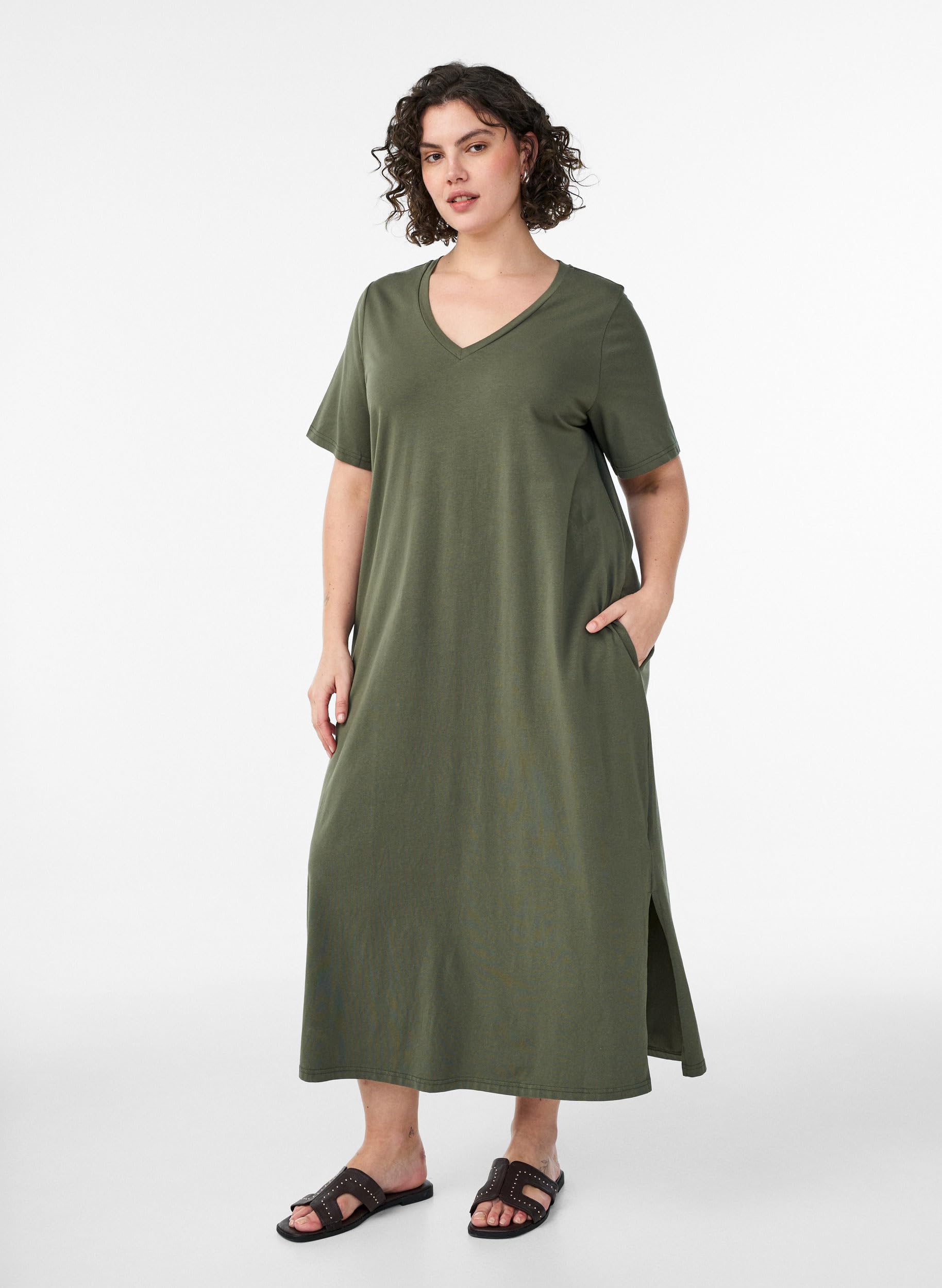Zizzi Damen Große Größen Midikleid Kurzarm V-Ausschnitt Größe 42-60