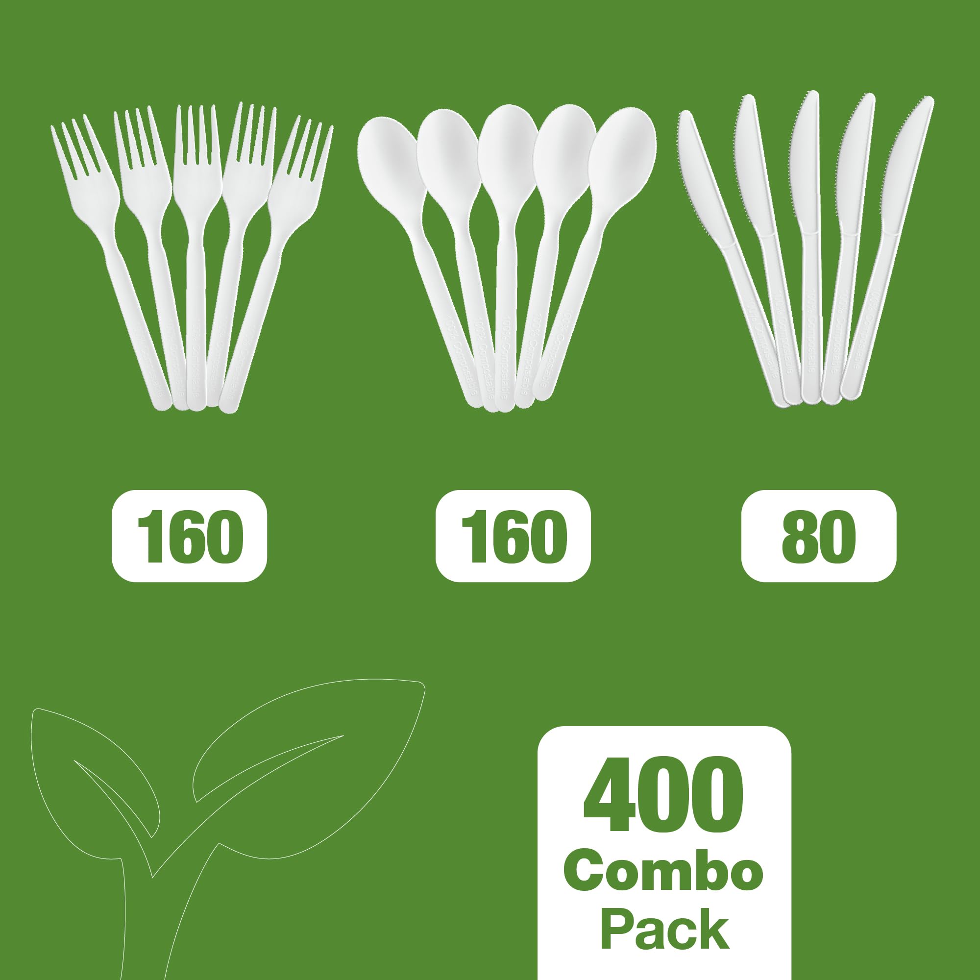 Compostable Cutlery Set - 400 Piece PLA Utensils -7 Compostable Cutlery Set - 400 Piece PLA Utensils -7