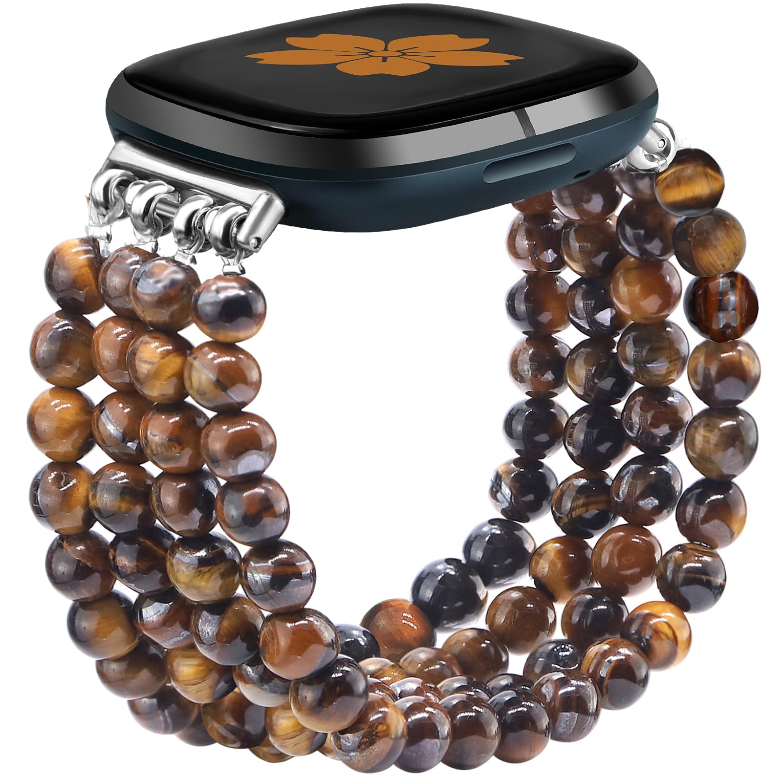 Newlibery Natural Stone Beaded Bracelet Watch Band Women for Fitbit Versa 4/Versa 3/Sense 2/Sense Bands Feminine Cute Handmade Boho Elastic Stretch