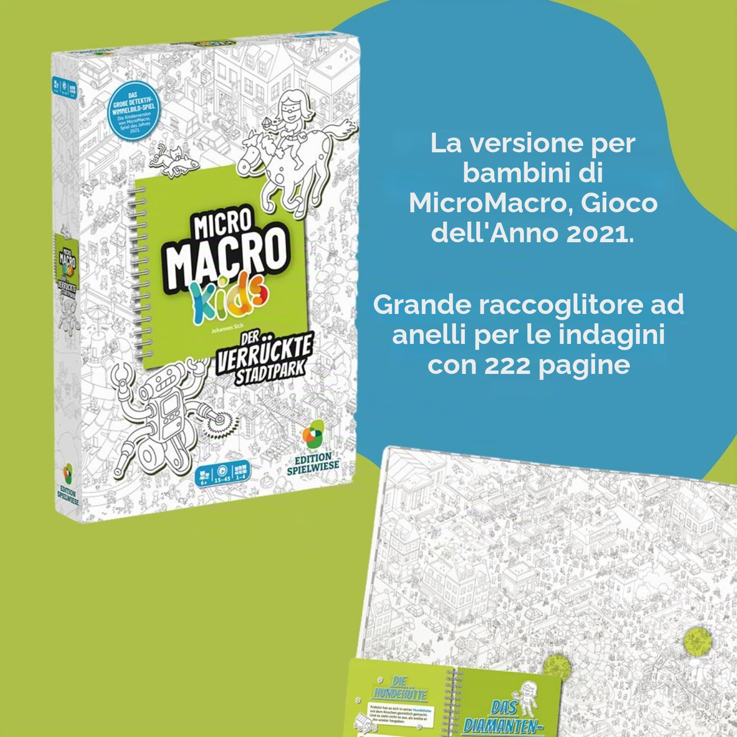 Edizione parco giochi, MicroMacro Kids: il pazzo parco cittadino, gioco di famiglia per giovani detective, emozionante avventura di oggetti nascosti, favorisce il lavoro di squadra e la creatività,