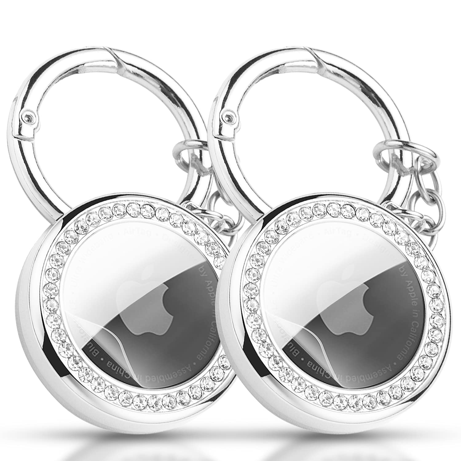 Sloop Keychain Holder Case Compatible for Air Tag - 2 Silver Cover with Screen Protector - Protect Trackers Against Dust, Scratches, Secure Fit - Attach to Keychains, Bags, Pet Collars & Leash