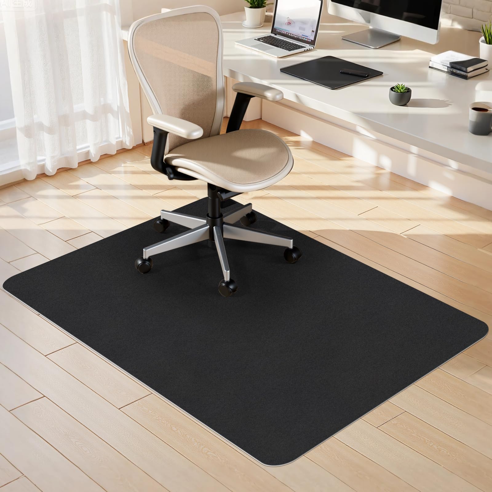 Sycoodeal Office Chair Mat for Hardwood Floor,Slip Resistant Floor Mat for Office Computer Gaming Chair,Heavy Duty Floor Protector for Rolling Chairs,Easy to Clean,Black(40"x55")