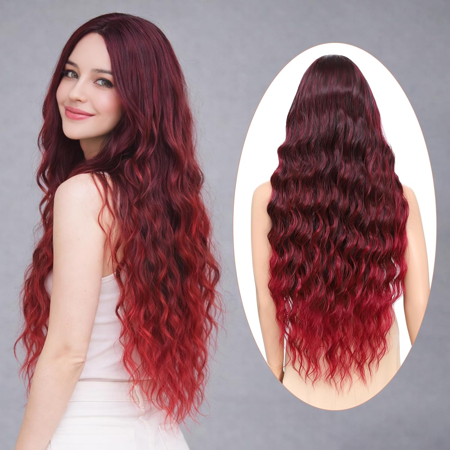 Long Pink Wig for Women 36 inch Super Long Water Wavy Wigs Heat Resistant Synthetic Soft Wavy Fluffy Curly Wig for Daily Party Use Halloween