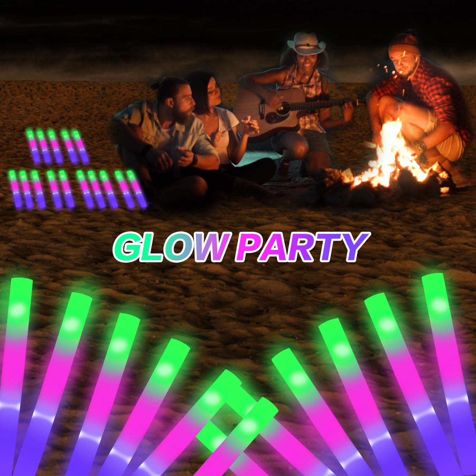 AWANG 100 Pcs Glow Sticks With 3 Modes Colorful Flashing Glow In The Dark Party Supplies Multicolor Bulk LED Foam Glow Sticks For Wedding Raves Sporting Events Glow Party Birthday Camping Concert