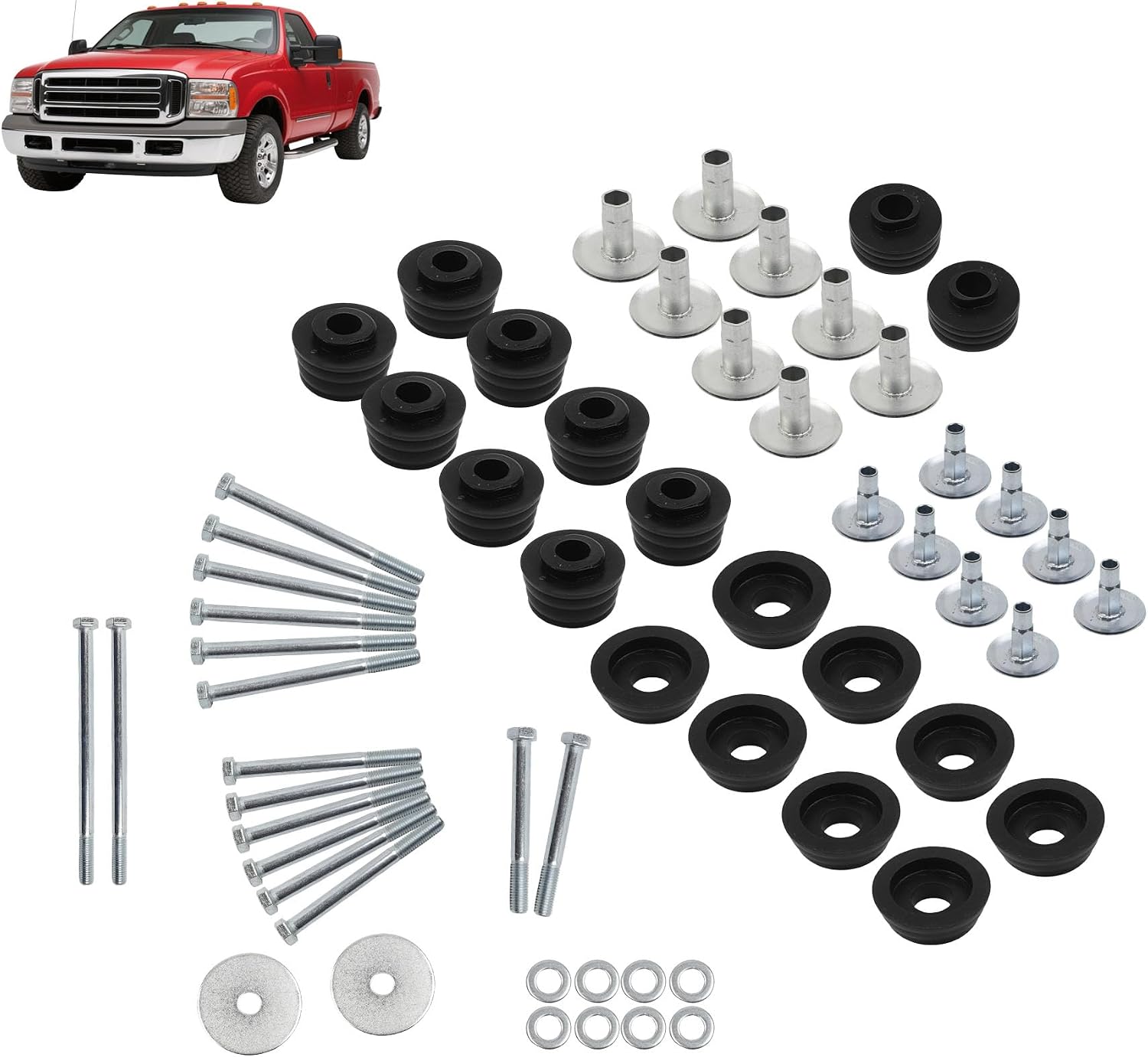 Body Cab Mount Bushing Kit Compatible With 1999-2007 Ford F250 F350 Super Duty 2WD 4WD KF04058BK Cab Bushing Kit With Steel Sleeves And Hardware