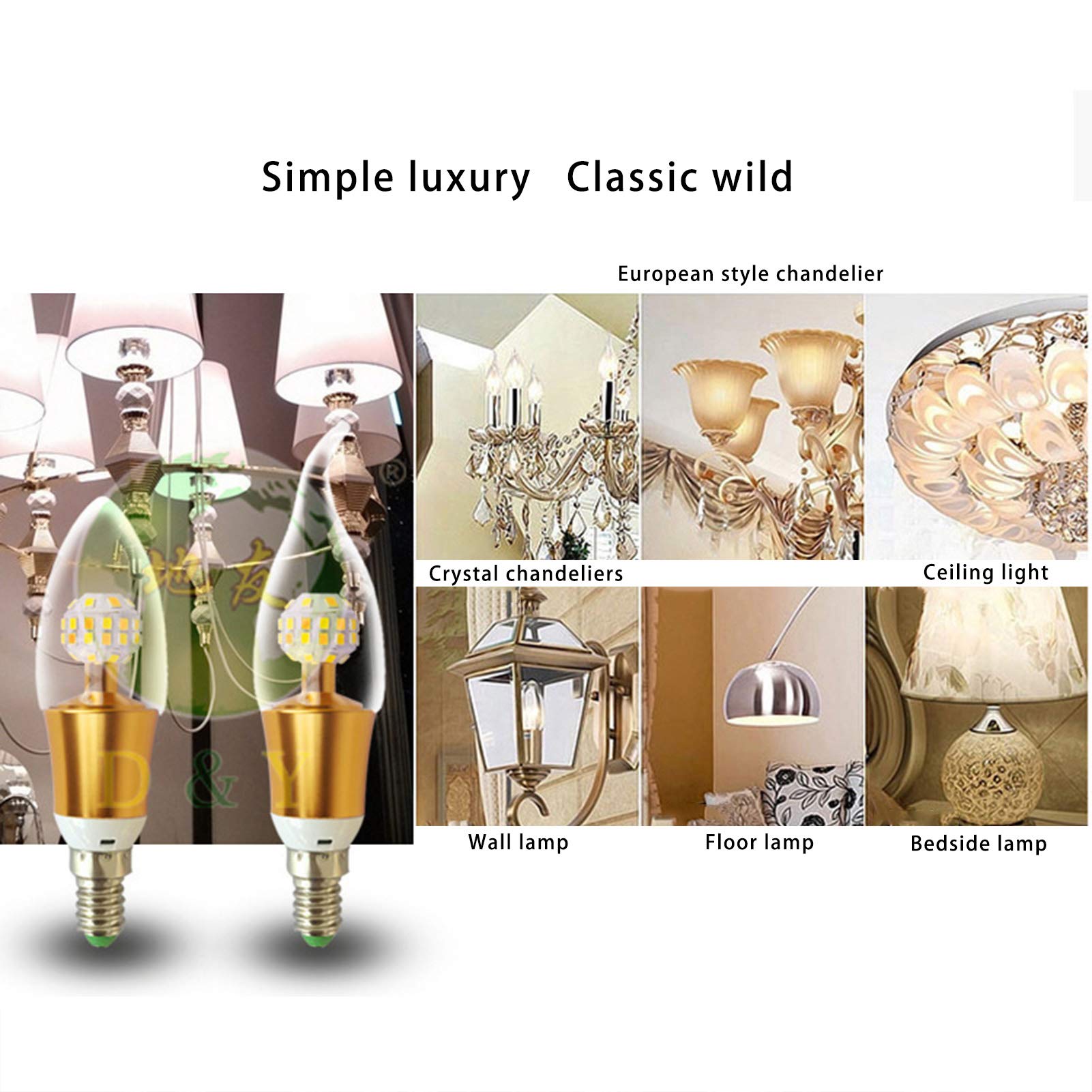 Ampoules bougie LED E14 12 W 600 lm, type pointe flamme incurvée, ampoule chandelier équivalente à des ampoules à incandescence 100 W, petites ampoules bougie à vis Edison à intensité variable en tr