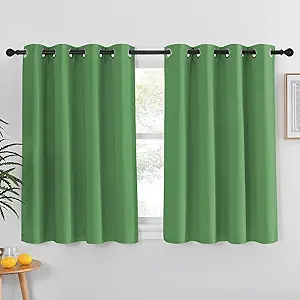 NICETOWN Kitchen Short Blackout Curtain and Drape - Thermal Insulated Solid Grommet Blackout Panel for Patio Bedroom Living Room (Single Panel, 52 inches by 45 inches, Froest Green)