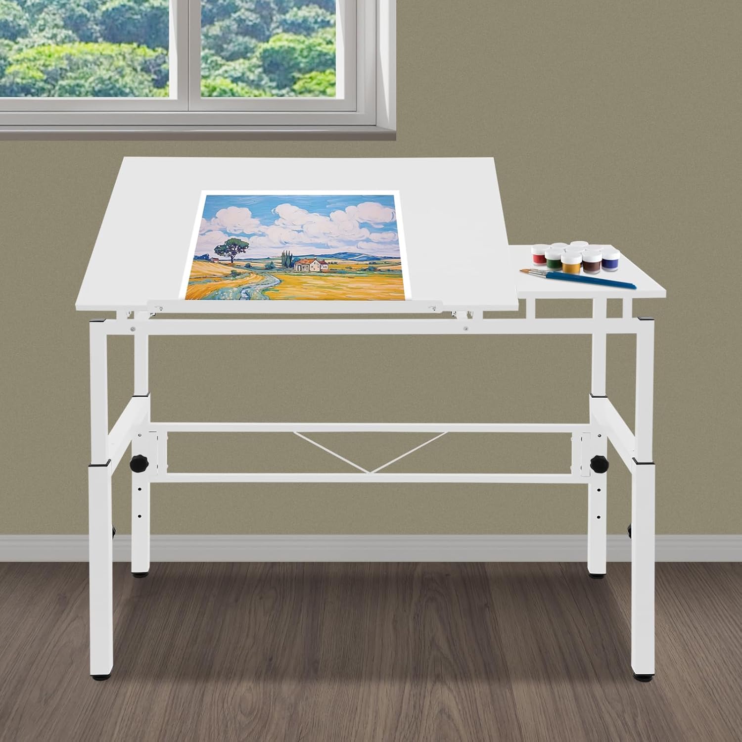 Adjustable Drafting Table - Tiltable Drawing Desk with Large Desktop for Home, Artist Studio, and Office Use