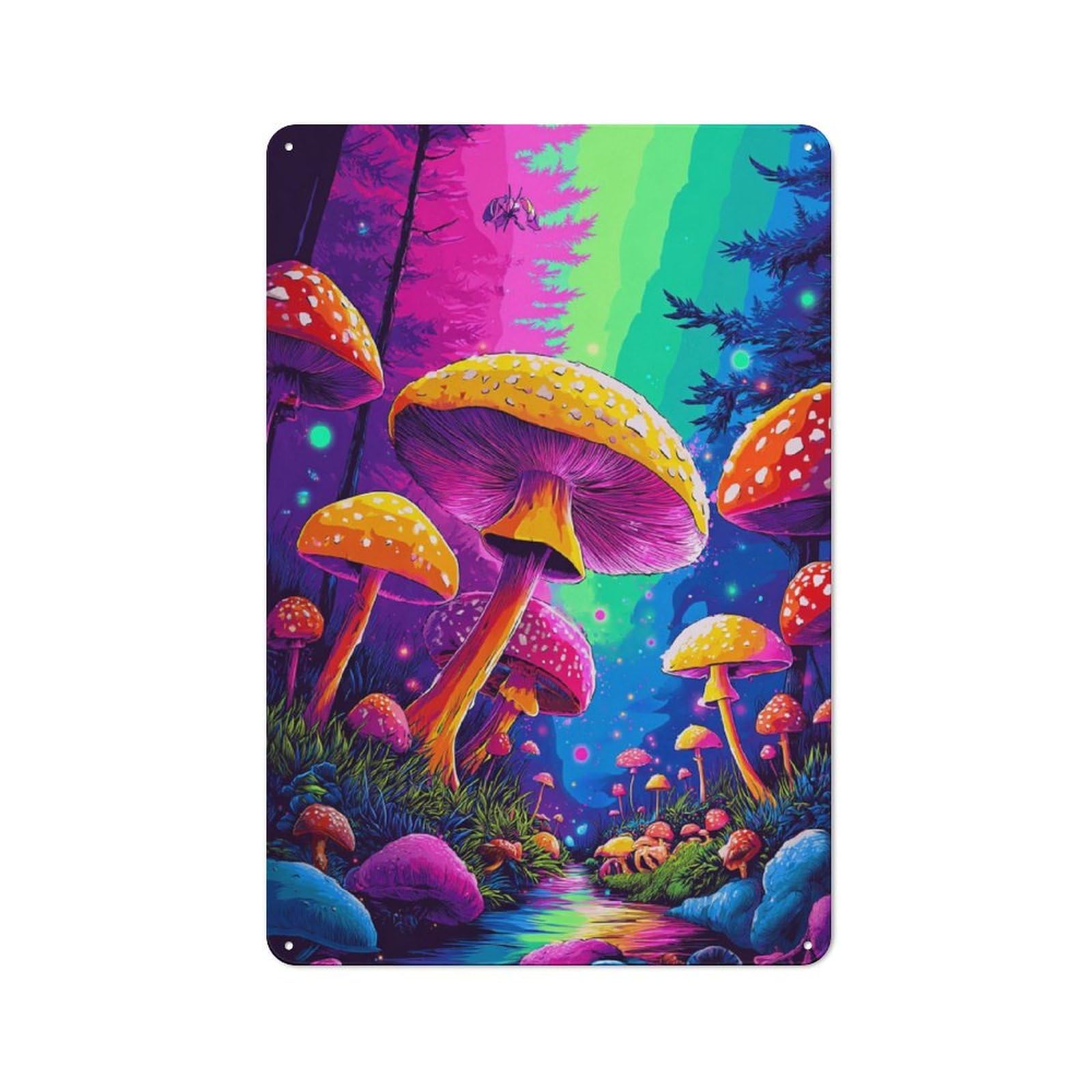 Vibrant Mushroom Forest Metal Wall Art Sign 30x20cm, Vintage Vintage Wall Decor for Lounge, Study, Pub Or Wall Gallery