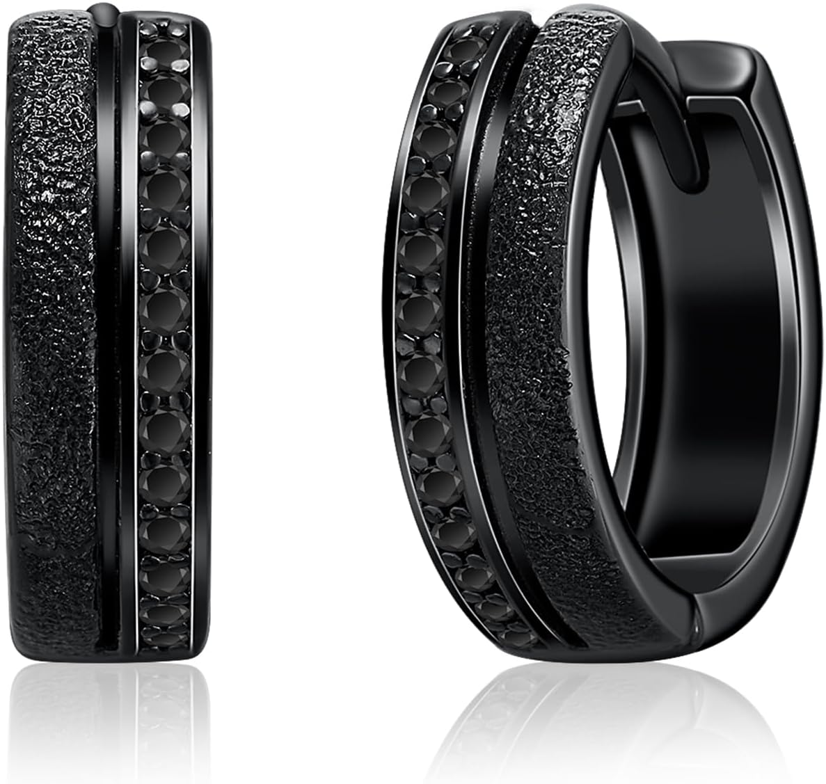 Black Hoop Earrings for Men Women 925 Sterling Silver Hypoallergenic Turquoise/Abalone Shell 15mm Huggie Earrings Punk Gothic Jewelry Gifts for Sensitive Ears Birthday