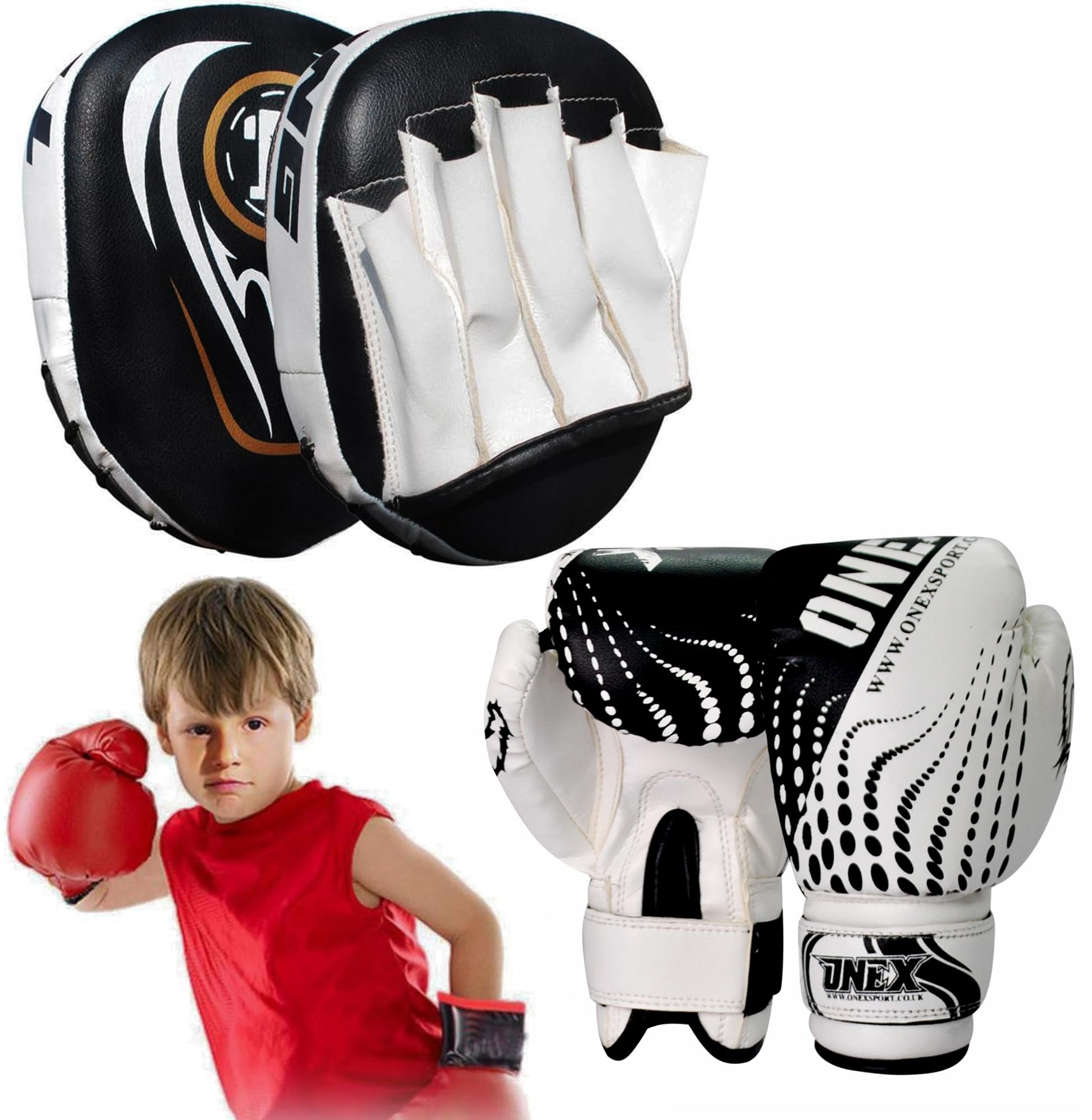 Boxing Set,Kids Focus Pad, Boxing Gloves, Punching Bag Set, Target Boxing Set, Training set, MMA,Hook & Jab Strike Pads (Black Set)