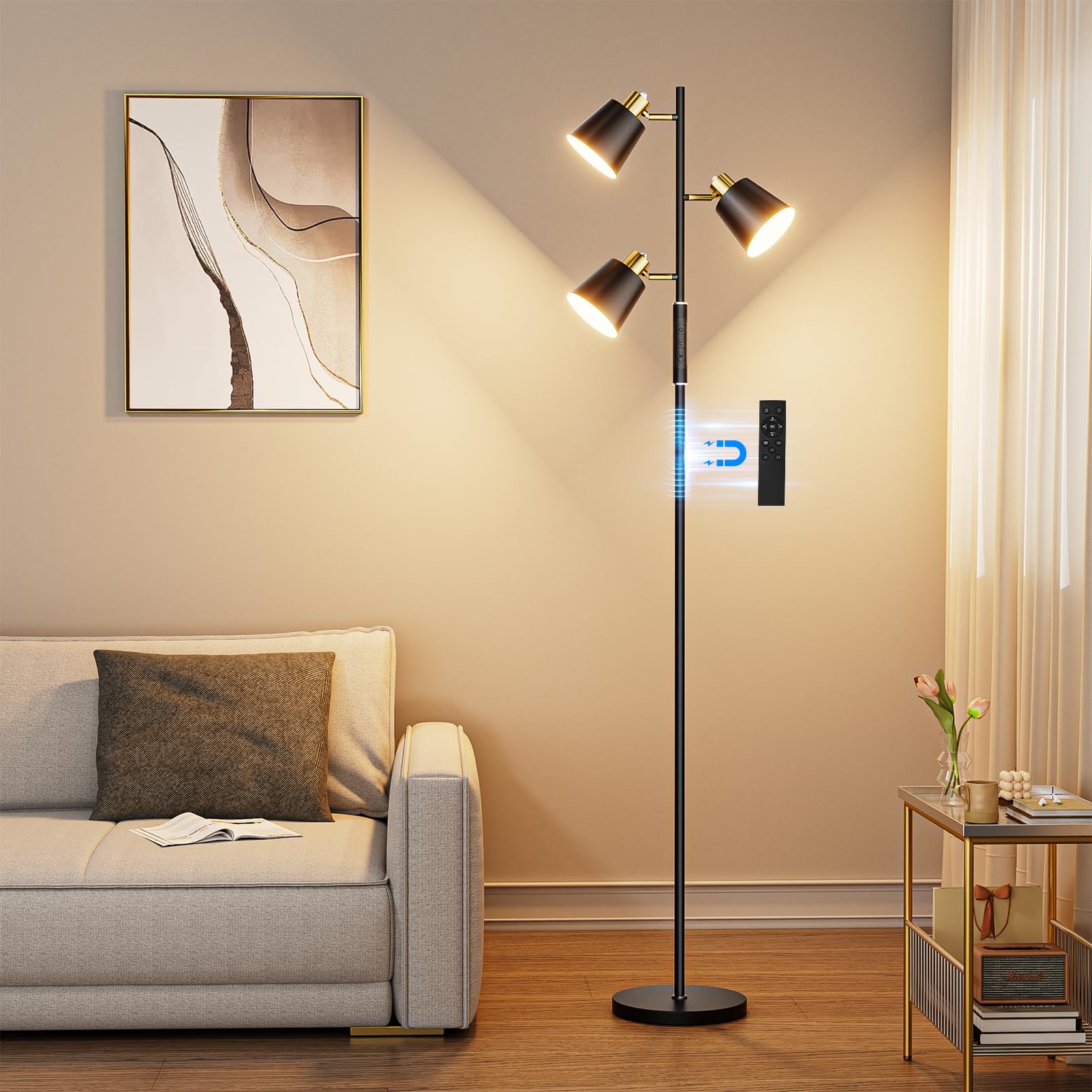 LED Tree Floor Lamp 2500LM Super Bright Standing Lamp with Remote Touch Control 4 Color Temperatures 3 Rotatable