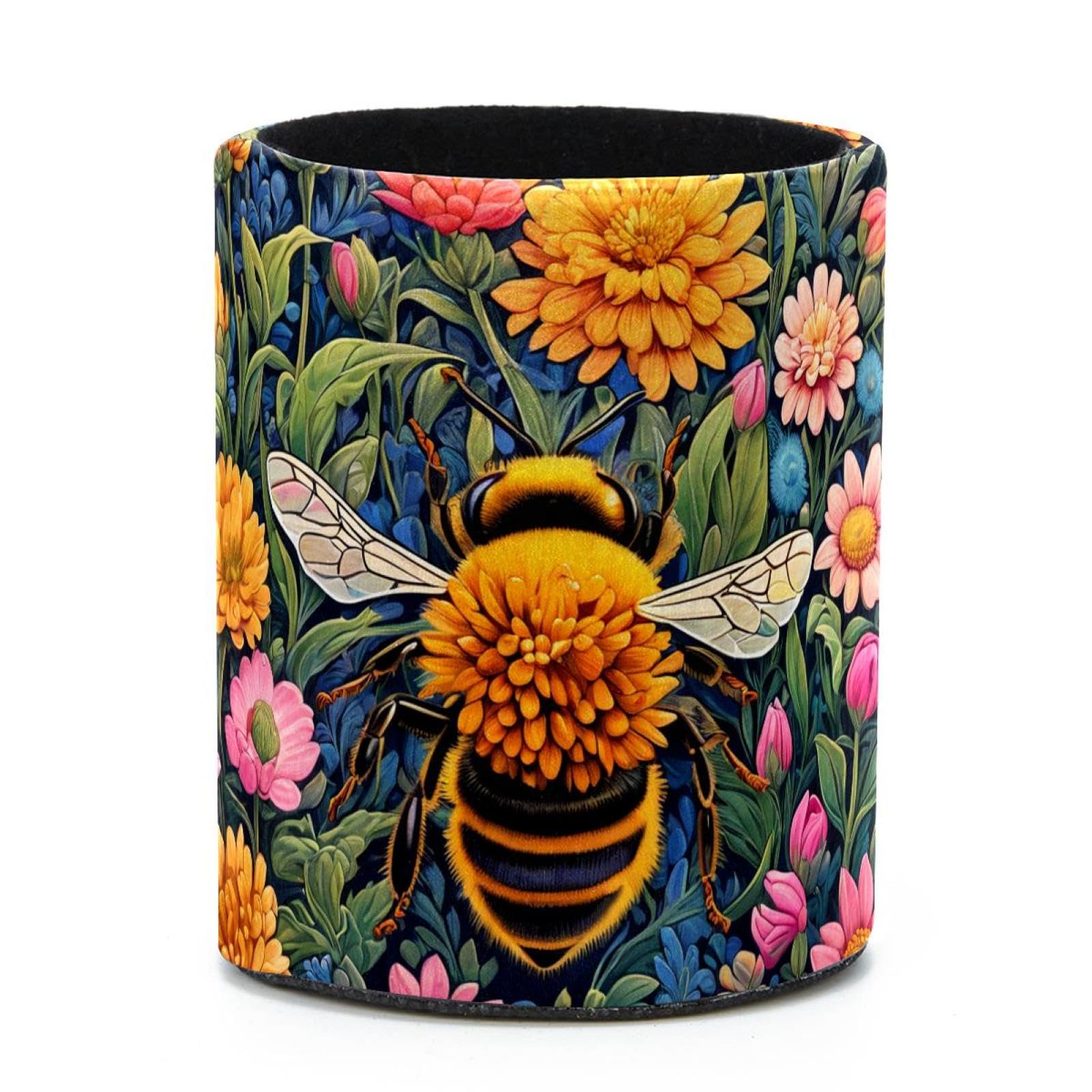 VAPOKF Round Pencil Holders for Desk, Color Drawing Bee Pen Holders Pen Pot Makeup Brushes Storage Desktop Stationery Supplies Organiser for Home Office