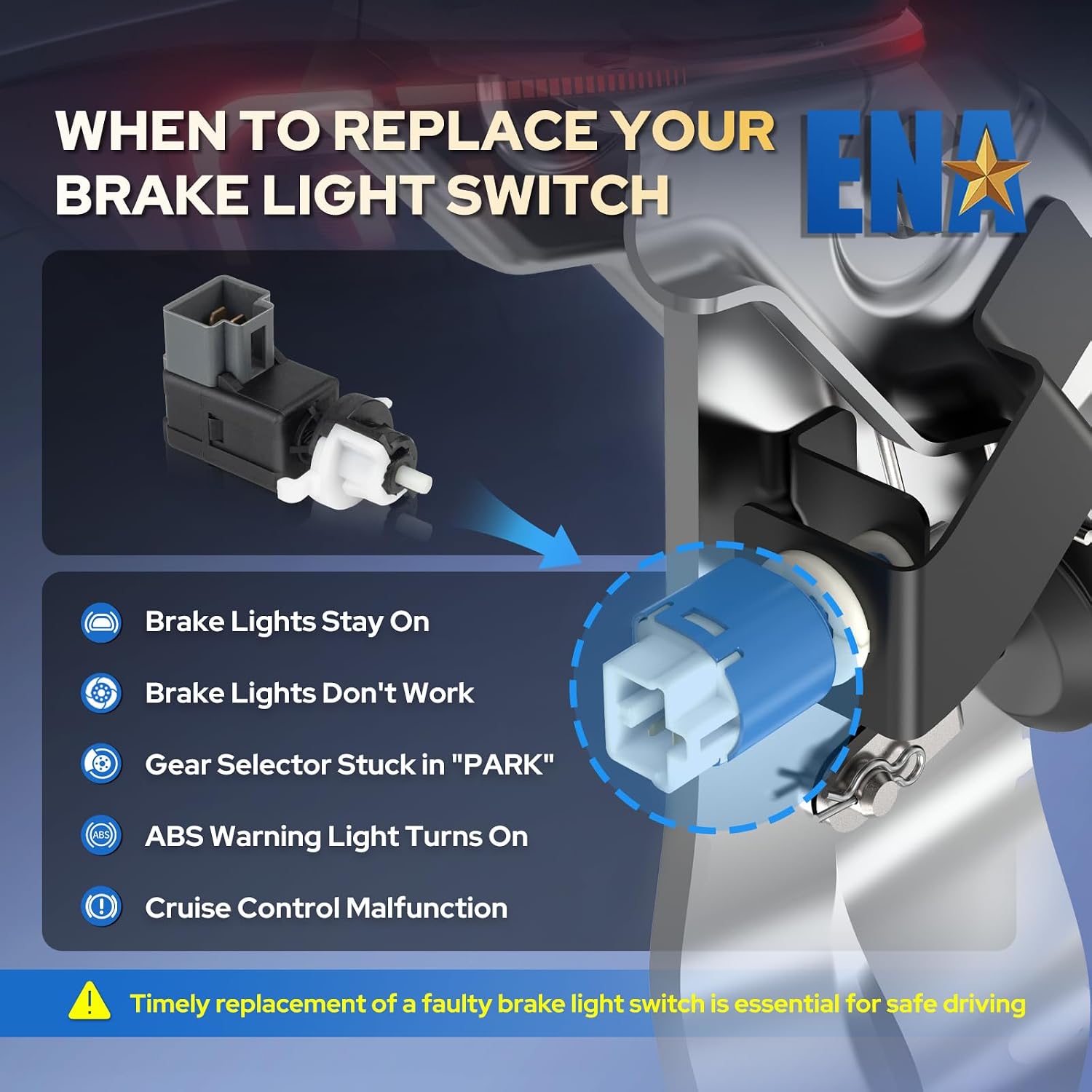 ENA Brake Light Switch Compatible with Hyundai Accent Azera Elantra GT Santa Fe Sonata Cadenza Optima Kia Rio 1.6L 1.8L 2.0L 2.4L 3.3L l4 V6 2010-2015 Replaces 938103S000 SLS514 w/ 4 Pins