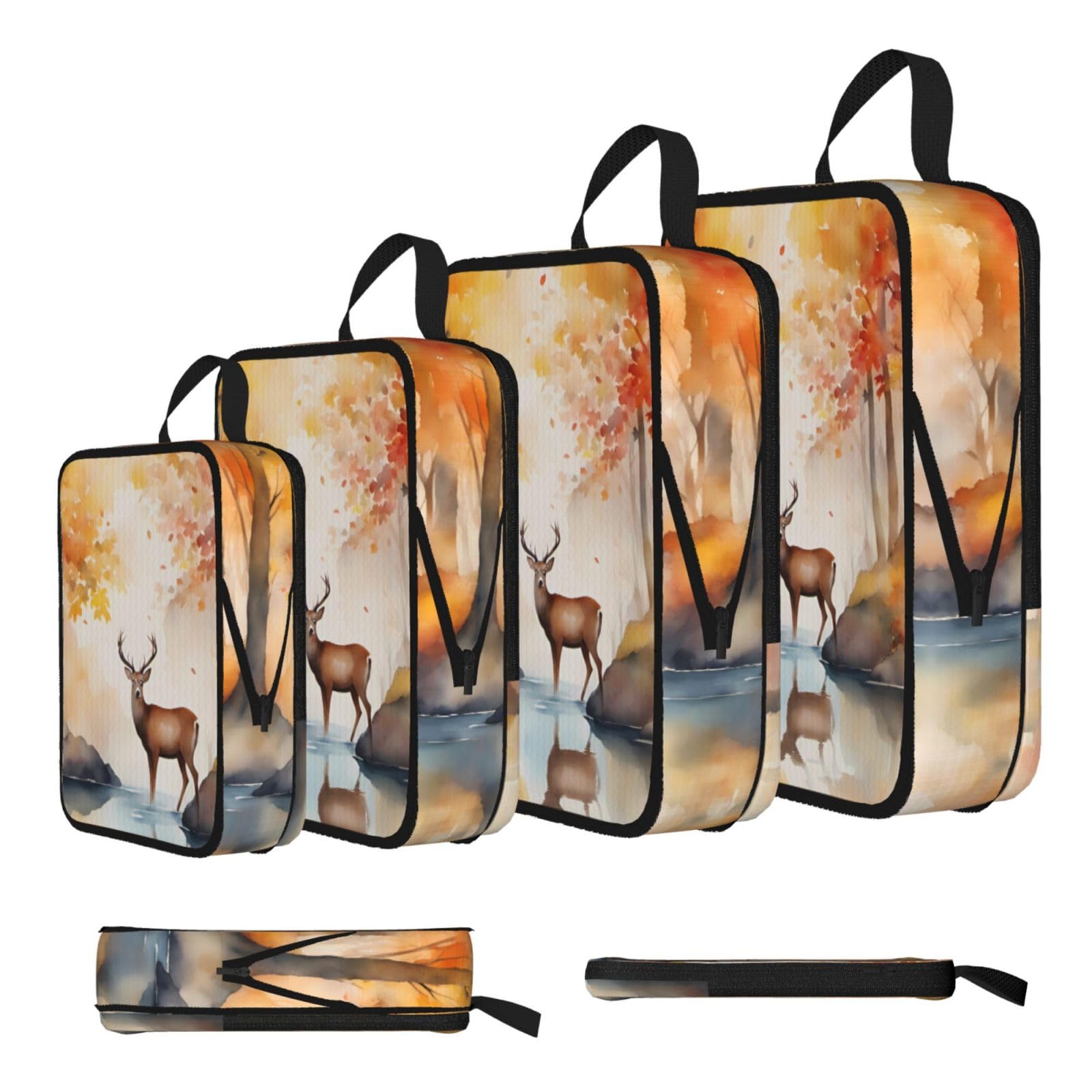 Sxzvvbn Black Beautiful Deer Compression Packing Cubes 4 Piece Set