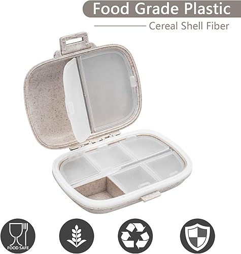 Miniatura 4 de Pastillero de viaje pequeño, portátil, diario, 8 compartimentos, pastillero para bolso, bolsillo para medicamentos, vitaminas, contenedor (beige