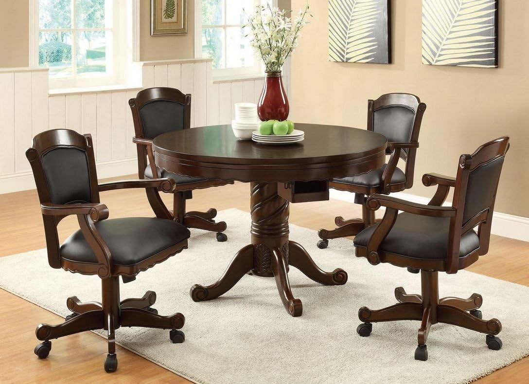 5pc 3in1 Game Dining Table & Arm Chairs Set Oak Finish Amazon.ca Home