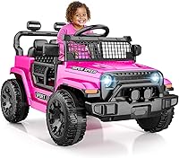 TRINEAR 12V Pink Ride On Car for Toddlers 1-5 with Parent Remote, Spring Suspension, LED Lights & Music Player - Safe Easy Assembly Kids Electric Toy