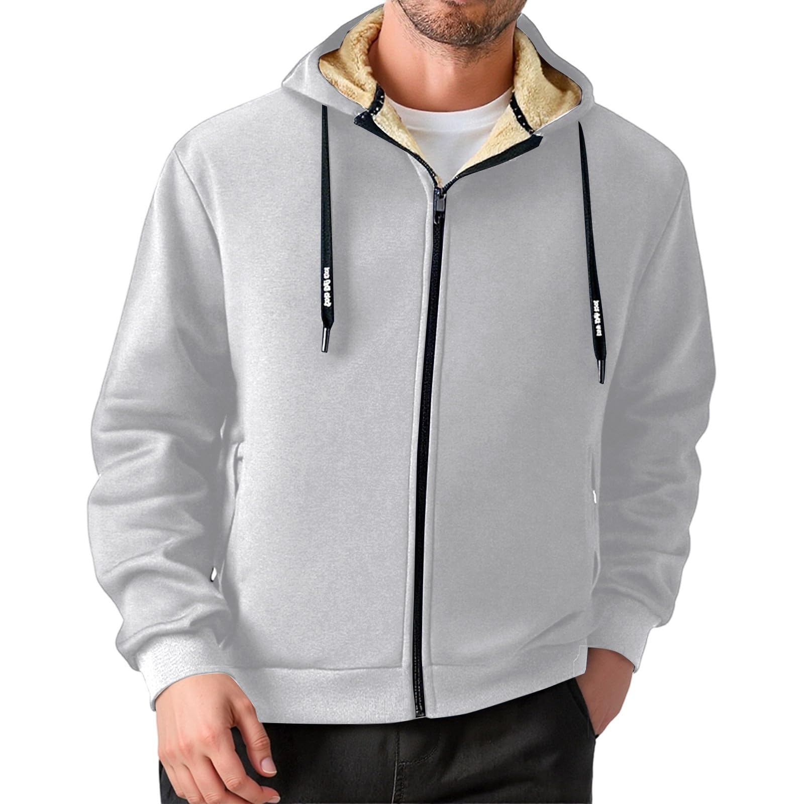 Polaire Homme Doublé Gilet D'extérieur Sweatshirt sans Capuche Fleece Jacket avec Poches Veste d'hiver Zippées Doublure De Randonnée