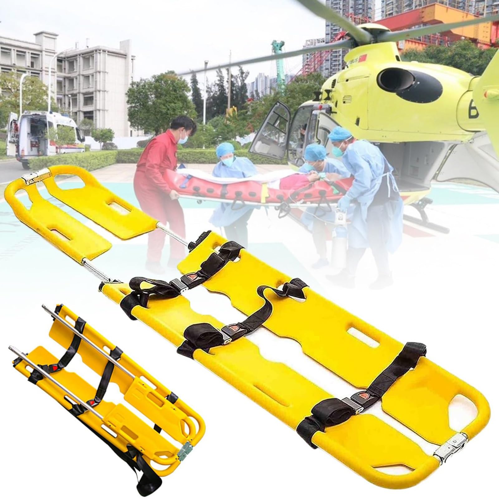 SGKOMN Foldable Aluminum Scoop Stretcher - Medical Emergency Stretcher, Adjustable Length Portable Medical Stretcher with Breakaway Hinge for Emergency Patient Transport