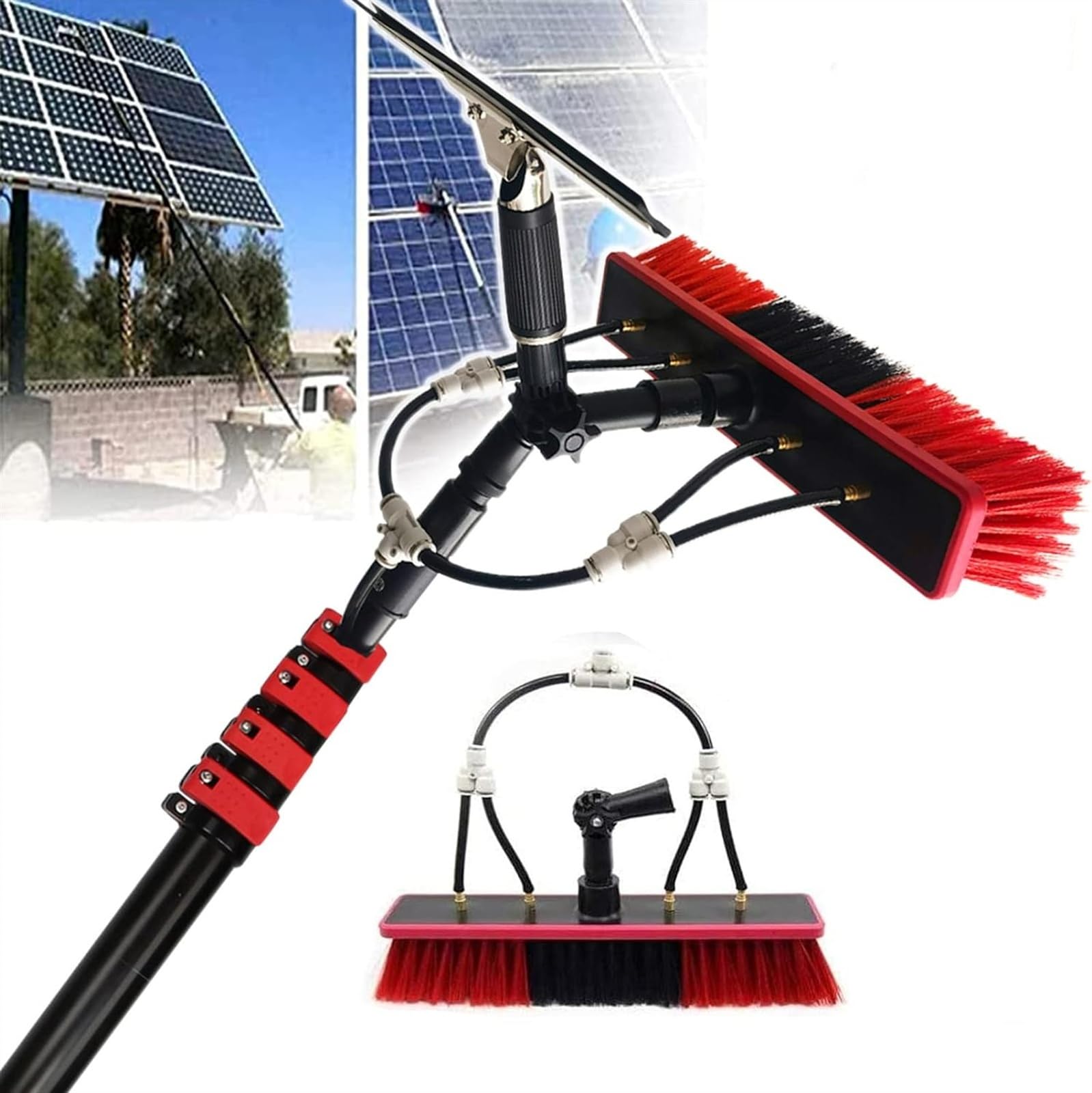 OLSKFUH Telescopic Water Fed Window Cleaner Kit 3.6-11M Adjustable Pole & Brush Solar Panel & Outdoor Window Cleaning Brush Efficient Water Fed System For Sparkling Clean,One Color-30FT/9M