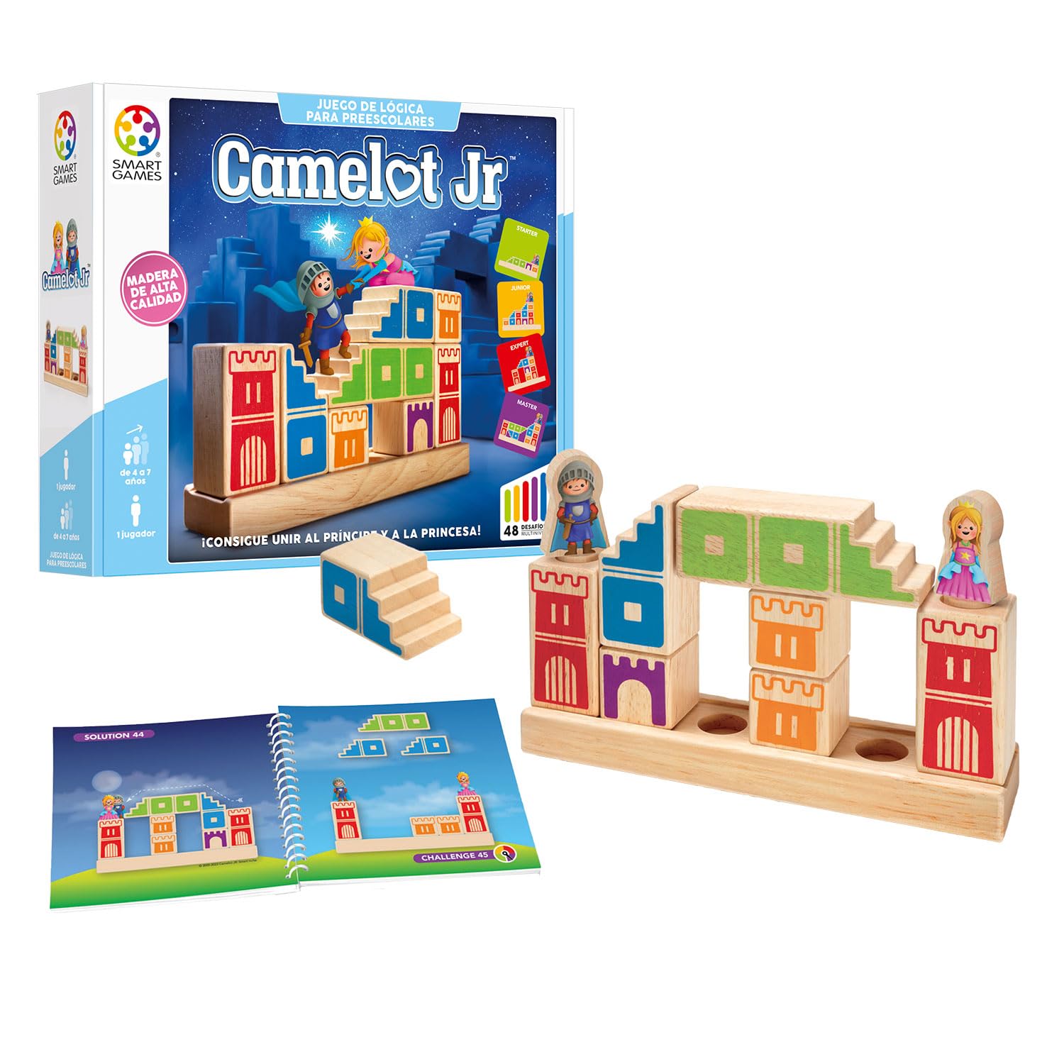SMART GAMES SmartGames - Camelot Jr, giochi per bambini 4 anni o più, giochi di legno, giochi educativi, puzzle infantili, giocattoli per bambini, regali per bambini, 48 giri
